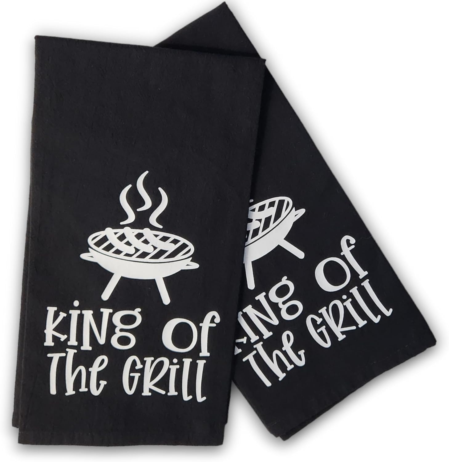 King of the Grill Kitchen Towel, 27x27 inches, 100% Cotton, Heat Transfer Vinyl Design, Machine Washable (2 Black)