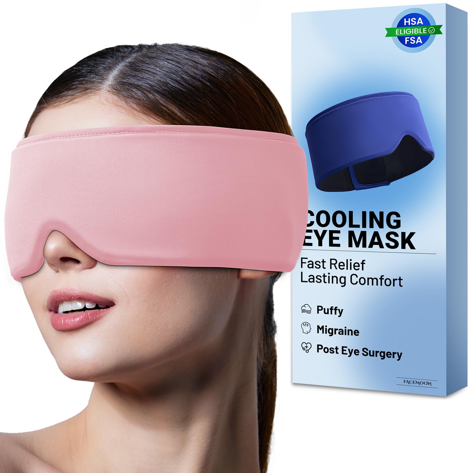 Cooling Eye Mask for Spa Care - Ultra-Flexible Ice Gel for Morning Depuffing & Dark Circles - 360° Eye Coverage - Luxury Self-Care Gifts - Cold Compress for migraines - Reusable Comfortable Pink