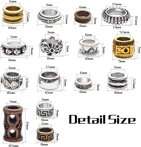 Miniatura 2 de 30 cuentas de metal de estilo tibetano, cuentas de rastas de agujero grande Rodelle redondas sueltas para collares, pulseras, joyas, accesorios para