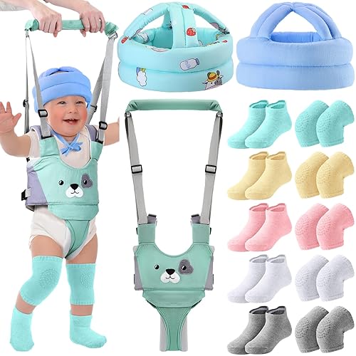 Leumoi 13 piezas de casco de seguridad para bebé, arnés para caminar con rodilleras antideslizantes para gatear, calcetines para niños pequeños, 2