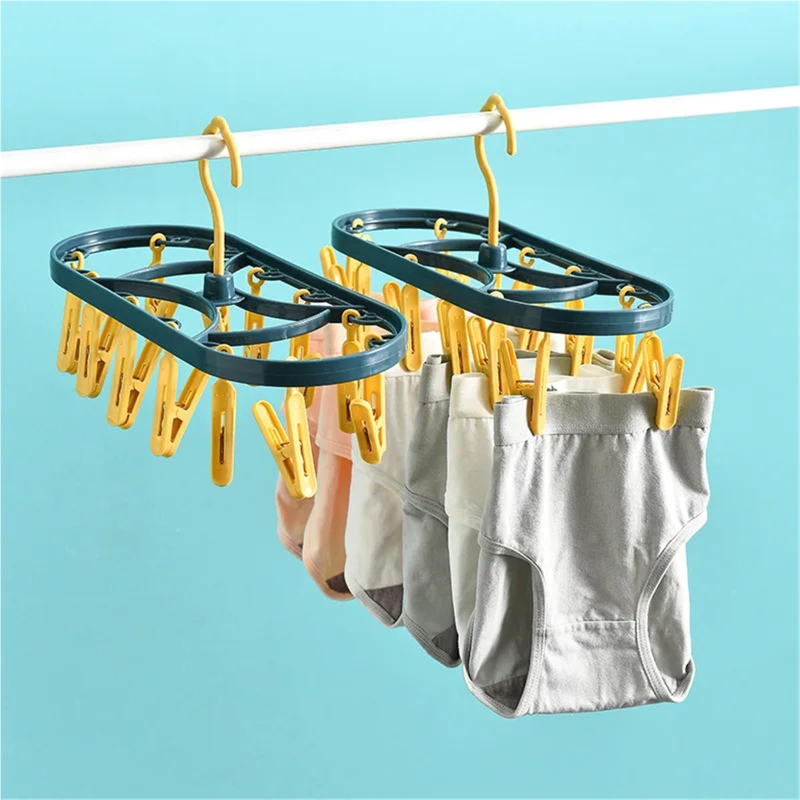 Stendino per Calzini 5 stendibiancheria con 12 clip | Calzini intimi for la casa multifunzionali antivento(Yellow)