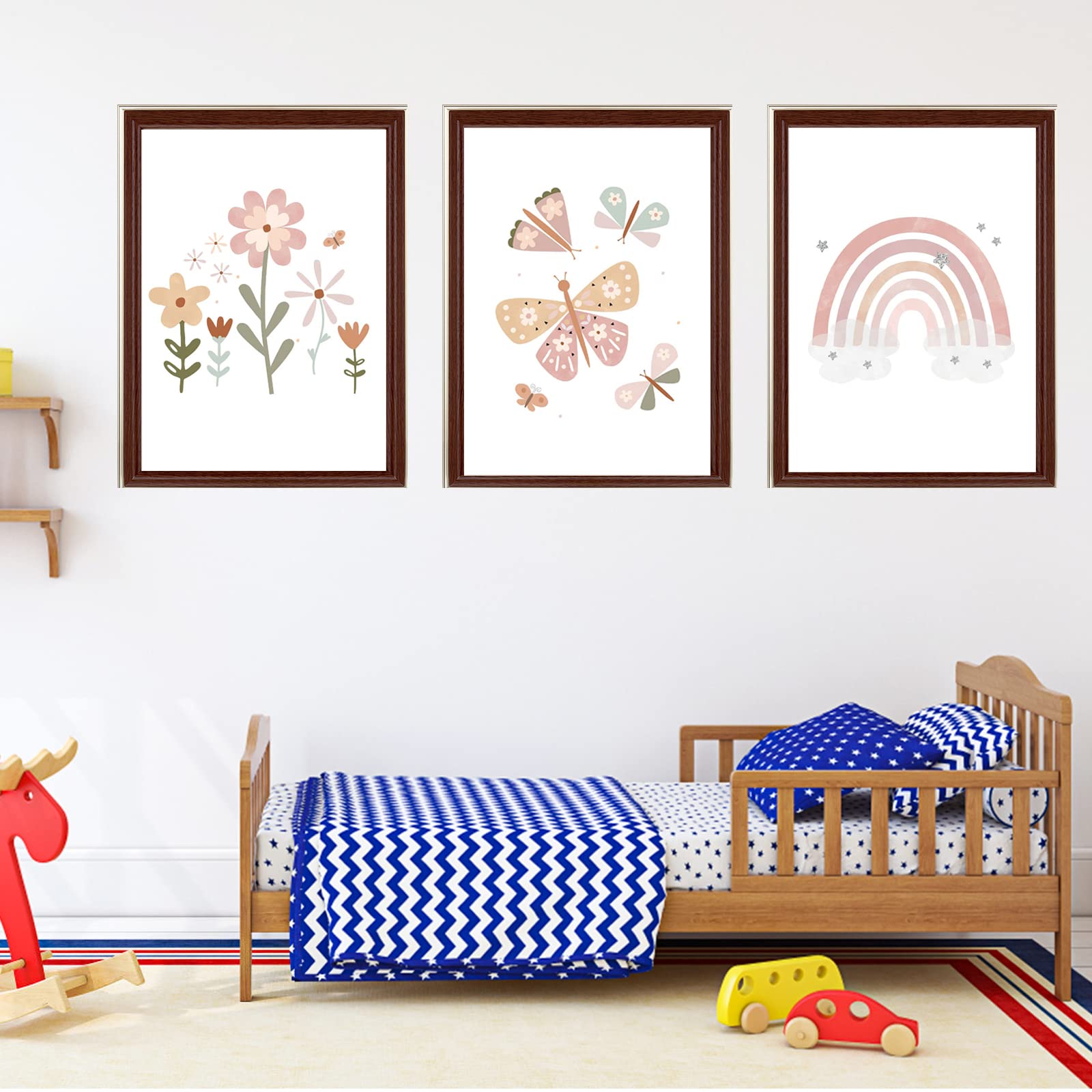Encuryna Set di 3 Poster Decorativi per Cameretta dei Bambini, Motivo Arcobaleno/Fiore/Farfalla, Senza Cornice, Soggiorno, Camera da letto, Decorazione da Parete per Ragazzi Ragazze (30 x 40cm)