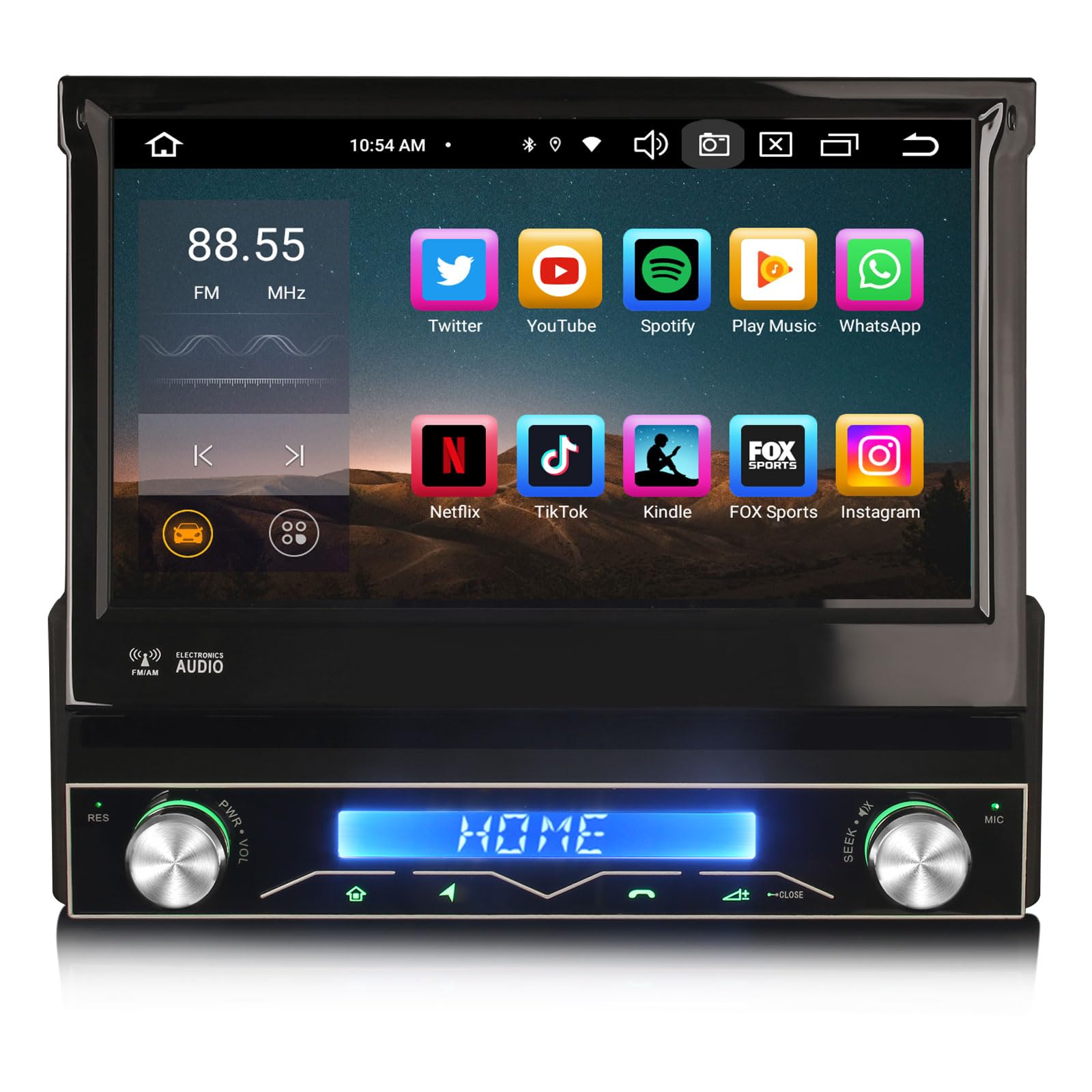 8-Core Android 12 Autoradio 1 Din GPS Navigatore con Schermo Motorizzato Wireless Carplay Android Auto Bluetooth WiFi DSP DAB+ RDS OBD2 TPMS 4GB RAM+64GB ROM, ES8568U