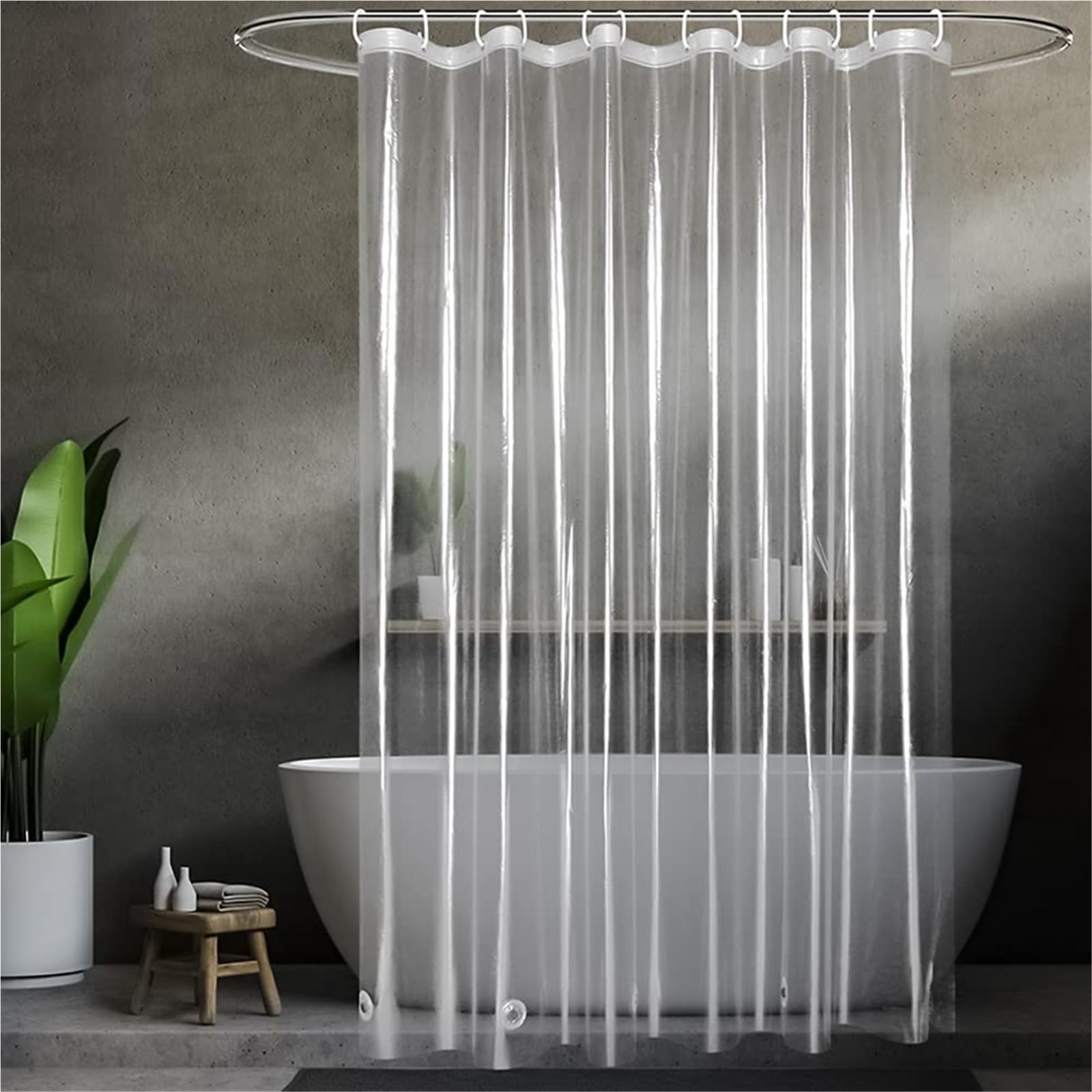 Cortina de Ducha Revestimiento de Cortina Ducha Transparente Impermeable, Cortinas baño antimoho con Ganchos, Decoraciones for el hogar(180x200cm)