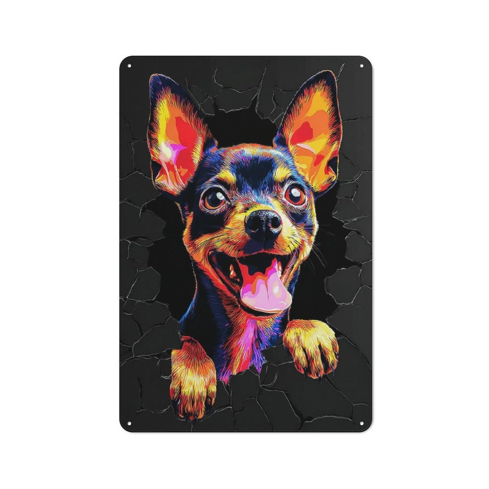 Junmoney Vibrant Chihuahua Breakthrough Country Metal Sign With Design 30X20cm, Farmhouse Farmhouse Wall Decor For Kitchen, Cottage, Porch Or Garden Room