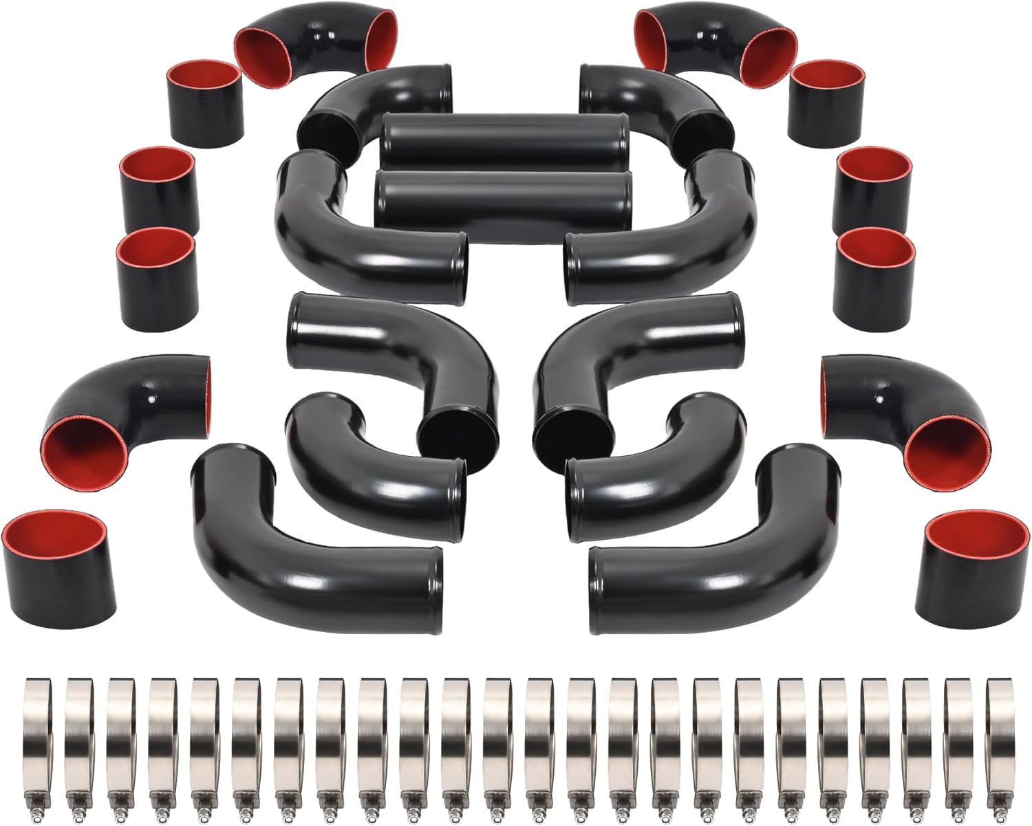 KUAFU 12 PCS 3" Universal Aluminium Turbo Intercooler Piping & Silicone Coupler & Clamp Kit Electrophoresis Black & Silvery