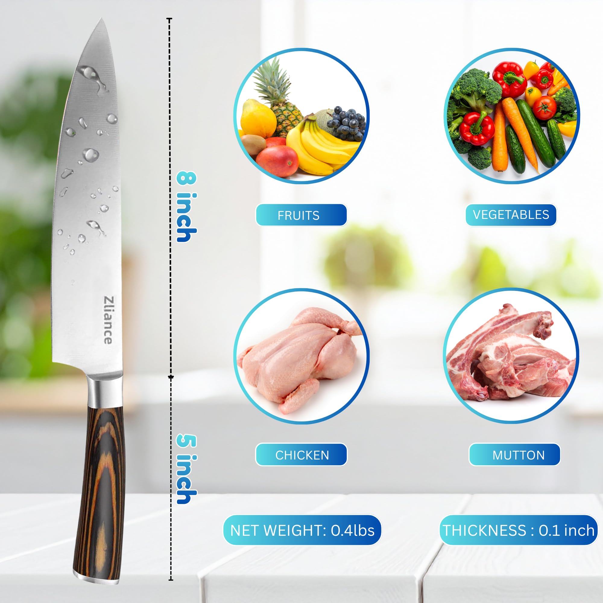 8 Inch Chef Knife, High Carbon Stainless Steel, Pakkawood Handle — Amazon image 2