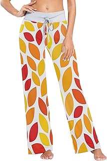 Pantalones de salón para mujer con hojas amarillas rojas pijama suave y cómodo