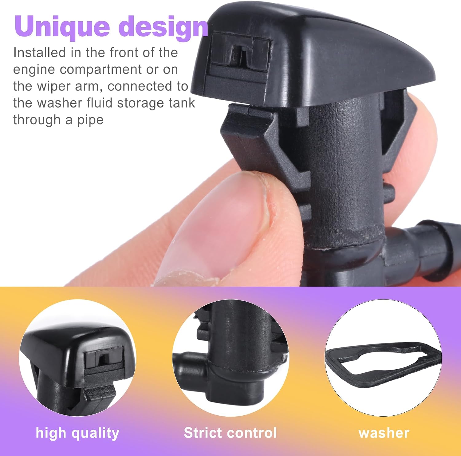 2PCS Front Windshield Washer Nozzle Kit - Universal Automotive Replacement Windshield Wiper Sprayer Nozzles - Washer Nozzle Replacement for Car Truck SUV Van - Black