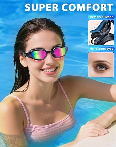 Miniatura 4 de Gafas de natación unisex para adultos, antiniebla, anti rayos UV, sin fugas, amplia visión para hombres, mujeres y jóvenes
