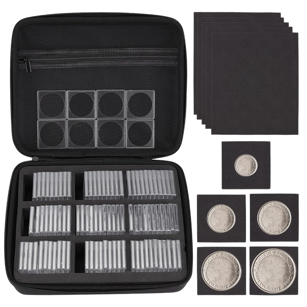 PH PandaHall 100pcs Coin Holder Box 48mm Coins Collector Case Plastic Coin Storage Box Challenge Coins Organizer Case with 5 Sizes Gasket for Collectors Show Collection 20/25/30/35/40mm