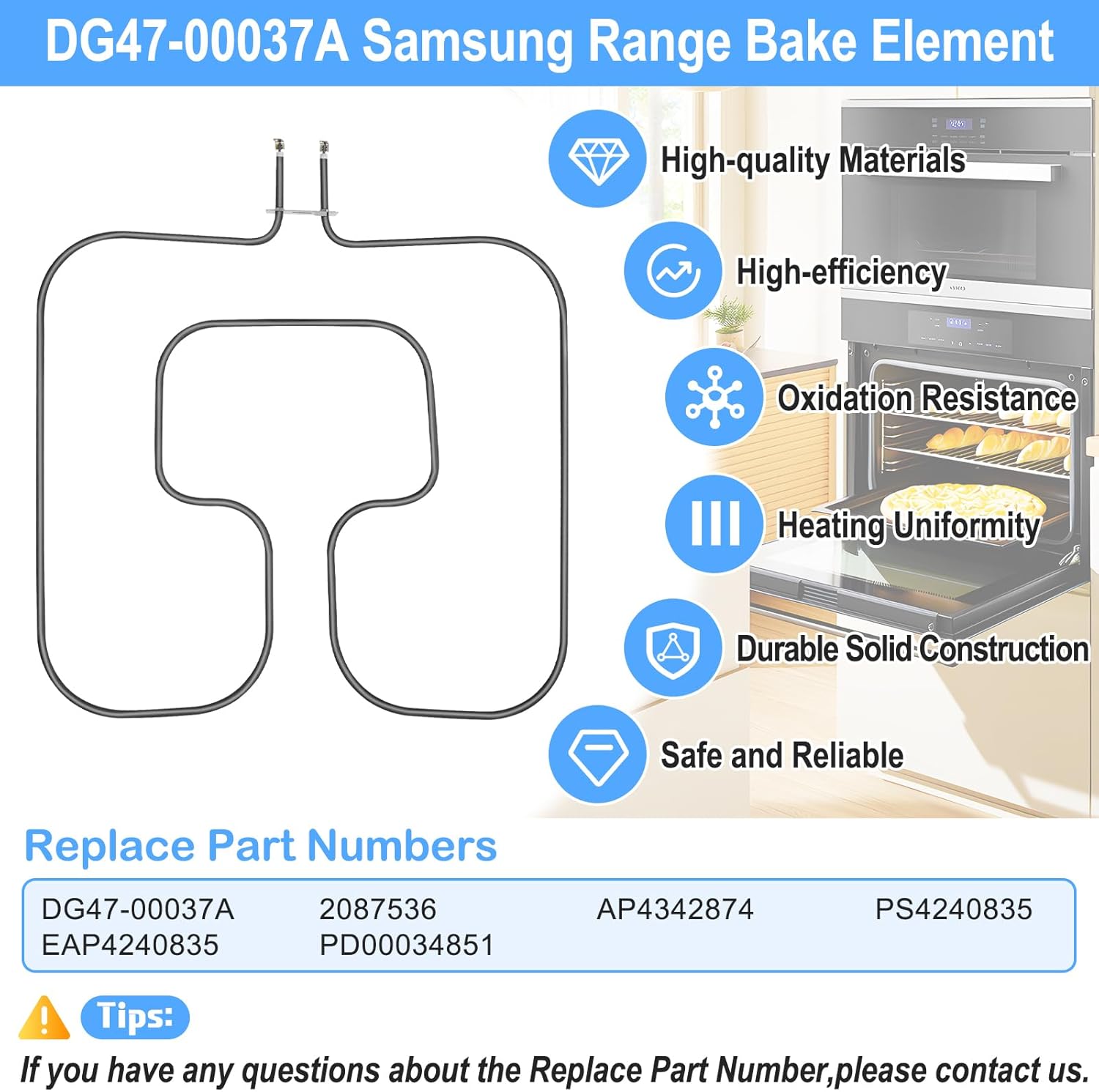 UPGRADED DG47-00037A Range Broil Element Compatible with Samsung Electric Freestanding Range Parts,DG47-00037A Oven Baking Element Replacement AP4342874 2087536 PS4240835 Oven Heating Elements