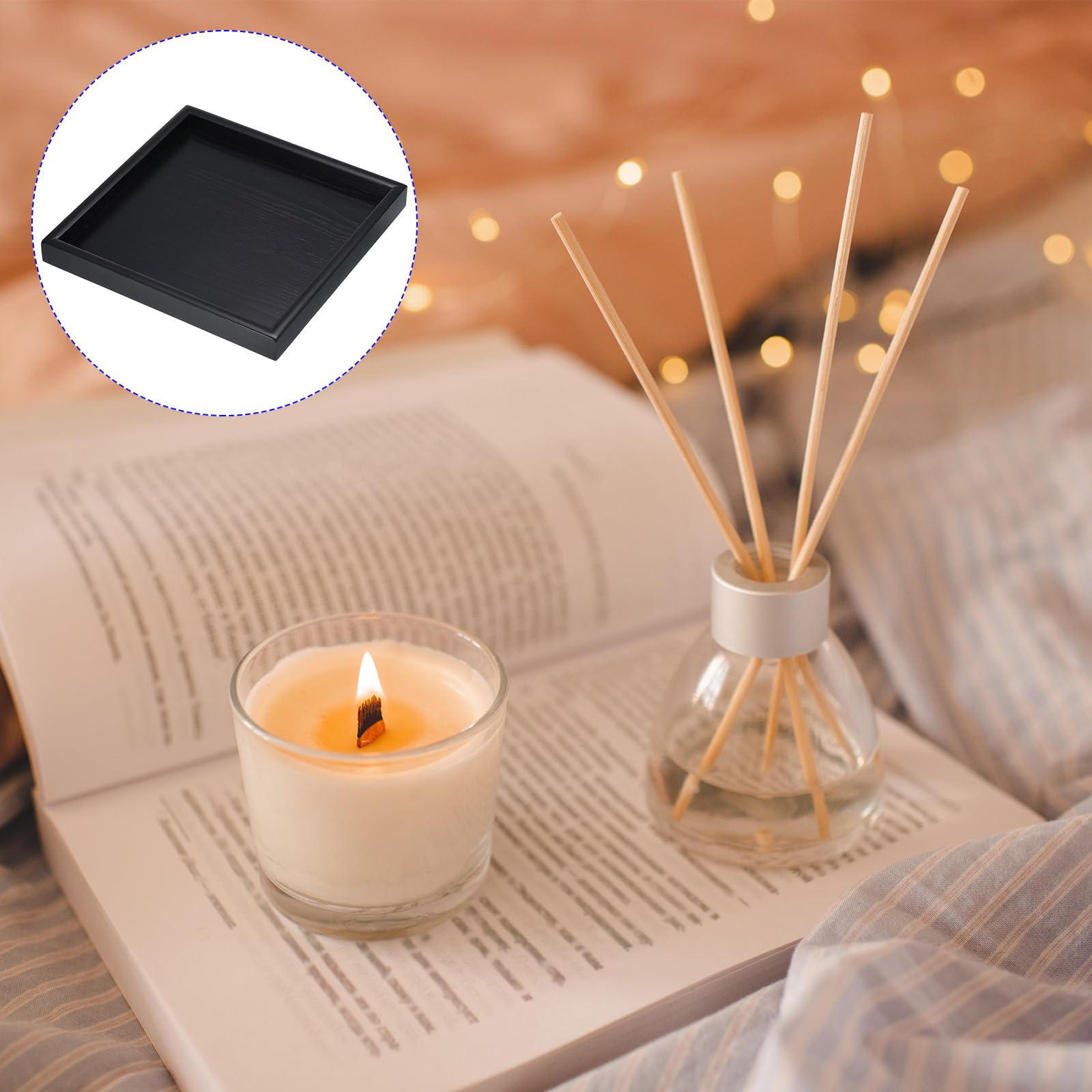 M METERXITY Wood Serving Tray, Square Wooden Decorative Platter, Kitchen Trays, Centerpiece Candle Holder Trays - Image 2