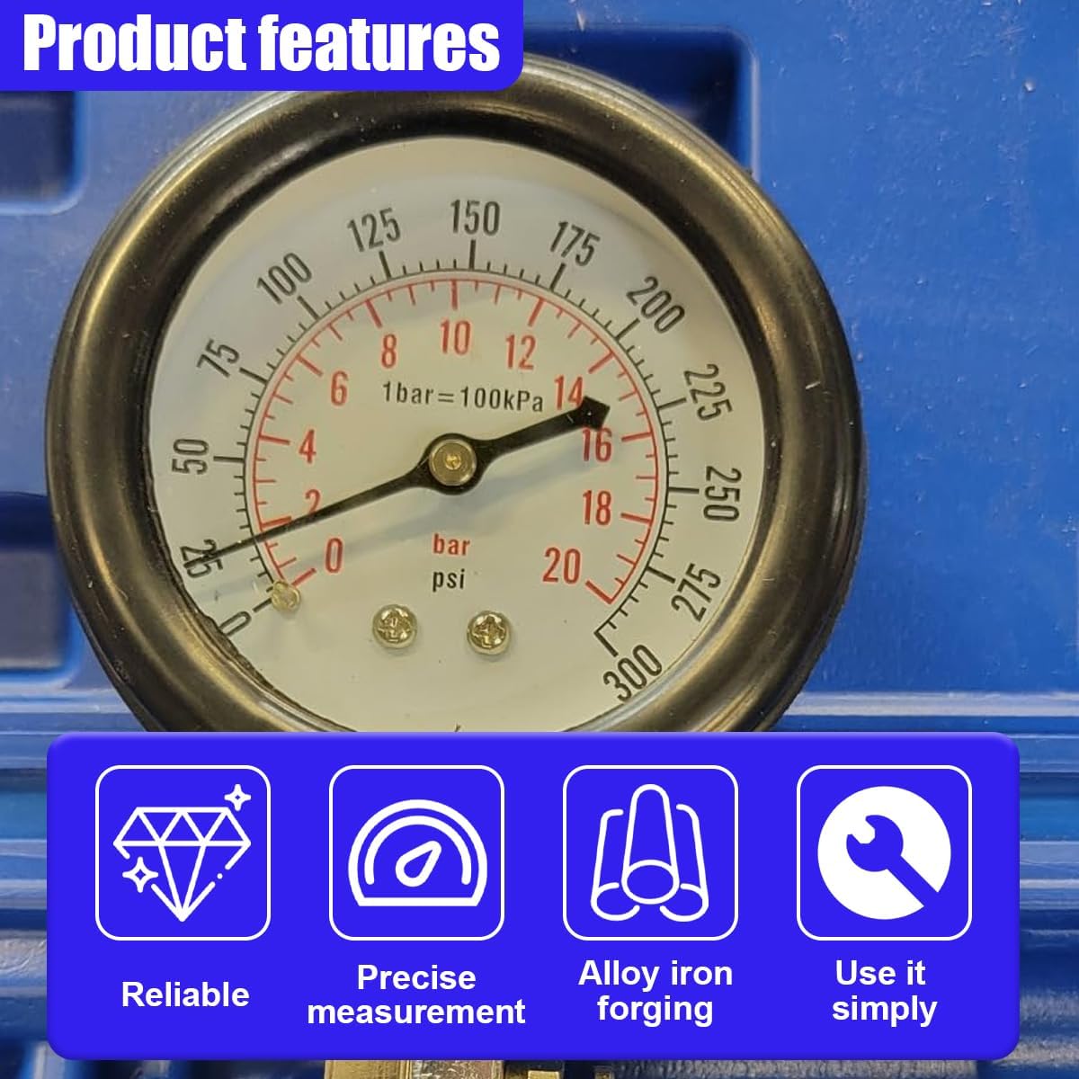 9PCS Petrol Engine Cylinder Compression Tester Kit with Spark Plug Tester, 0-20 Bar & 0-300 PSI Compression Gauge Car and Motorcycle Engine Testing Tool (Blue)