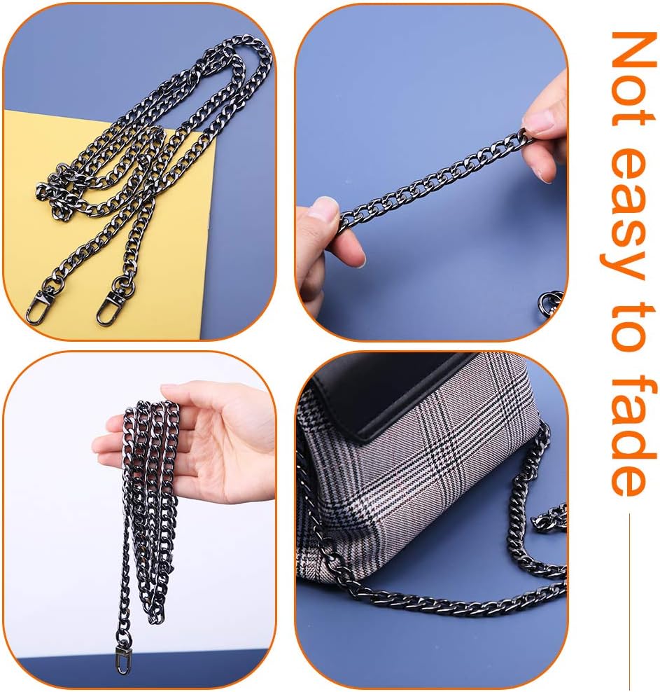 Lokunn 47" Fashion DIY Flat Chain Strap, Black Metal Chain for Handbag Purse Shoulder Cross Body Replacement Chain Strap Accessories with Alloy Buckles : Arts, Crafts & Sewing