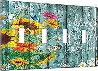 Vista 91 de Placa Cubierta de Interruptor de Luz de Palanca Individual con Diseño de Flor Botánica en Tablero de Madera Rústico Estilo Granja - Placa de Pared