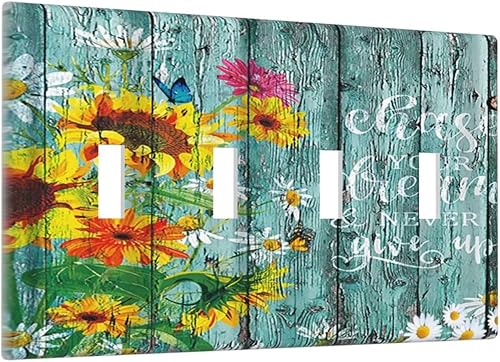 Miniatura 91 de Placa Cubierta de Interruptor de Luz de Palanca Individual con Diseño de Flor Botánica en Tablero de Madera Rústico Estilo Granja - Placa de Pared