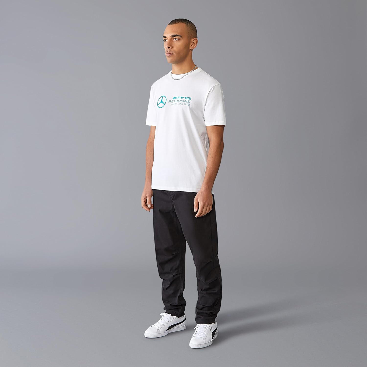 Mercedes Benz AMG Petronas F1 Men's Large Logo T-Shirt - Black/White/Green