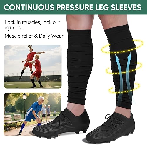 Miniatura 3 de Zando Mangas de compresión de piernas para hombres Calcetines de fútbol precortados con agarre de espinilleras de fútbol para recuperación muscular