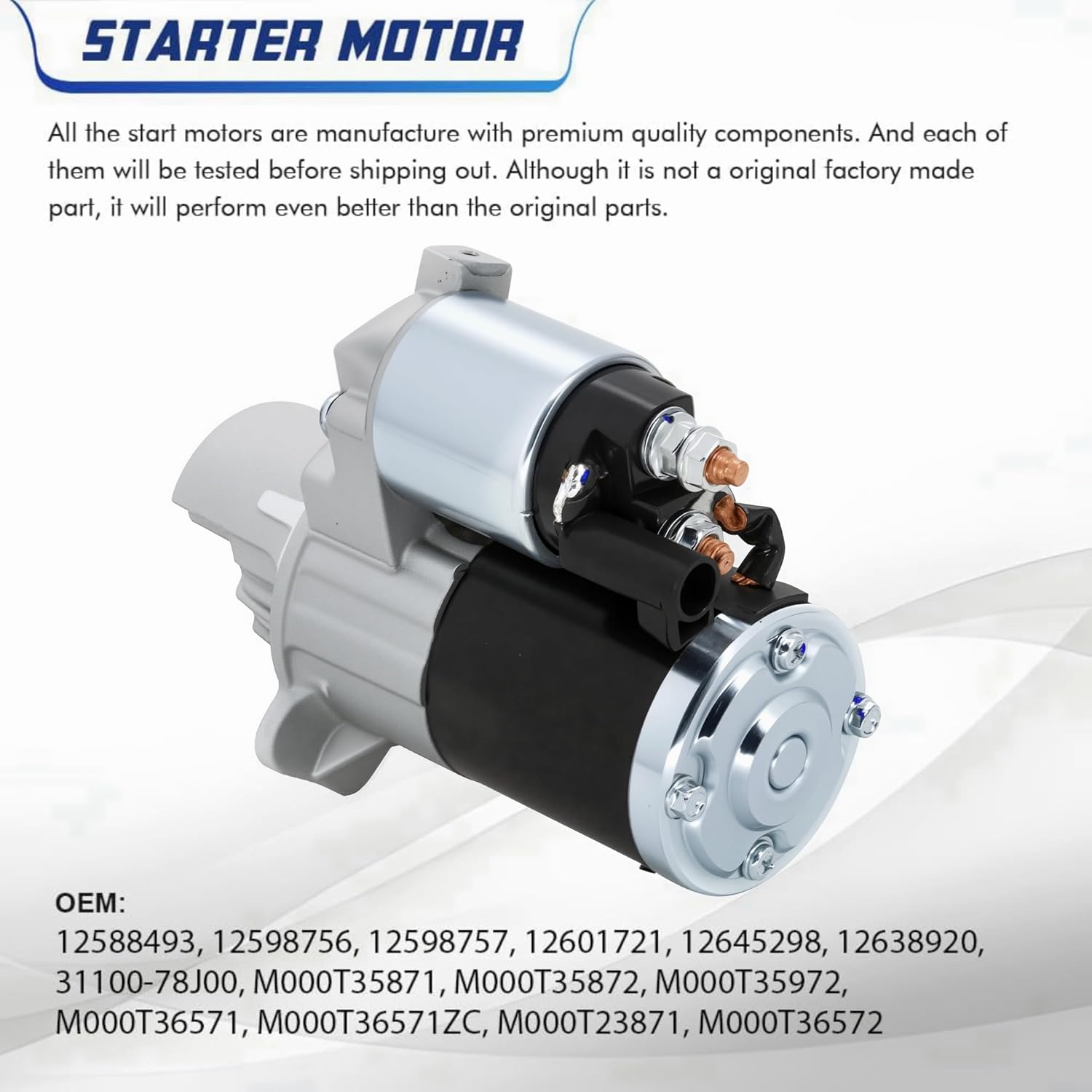New Starter Motor 17986 Compatible with 07-16 GMC Acadia, 09-17 Chevy Traverse,Impala 12-20, Buick Enclave Lacrosse, Cadillac SRX XTS STS, Pontiac Saturn Suzuki 3.0L 3.6L V6 Engine