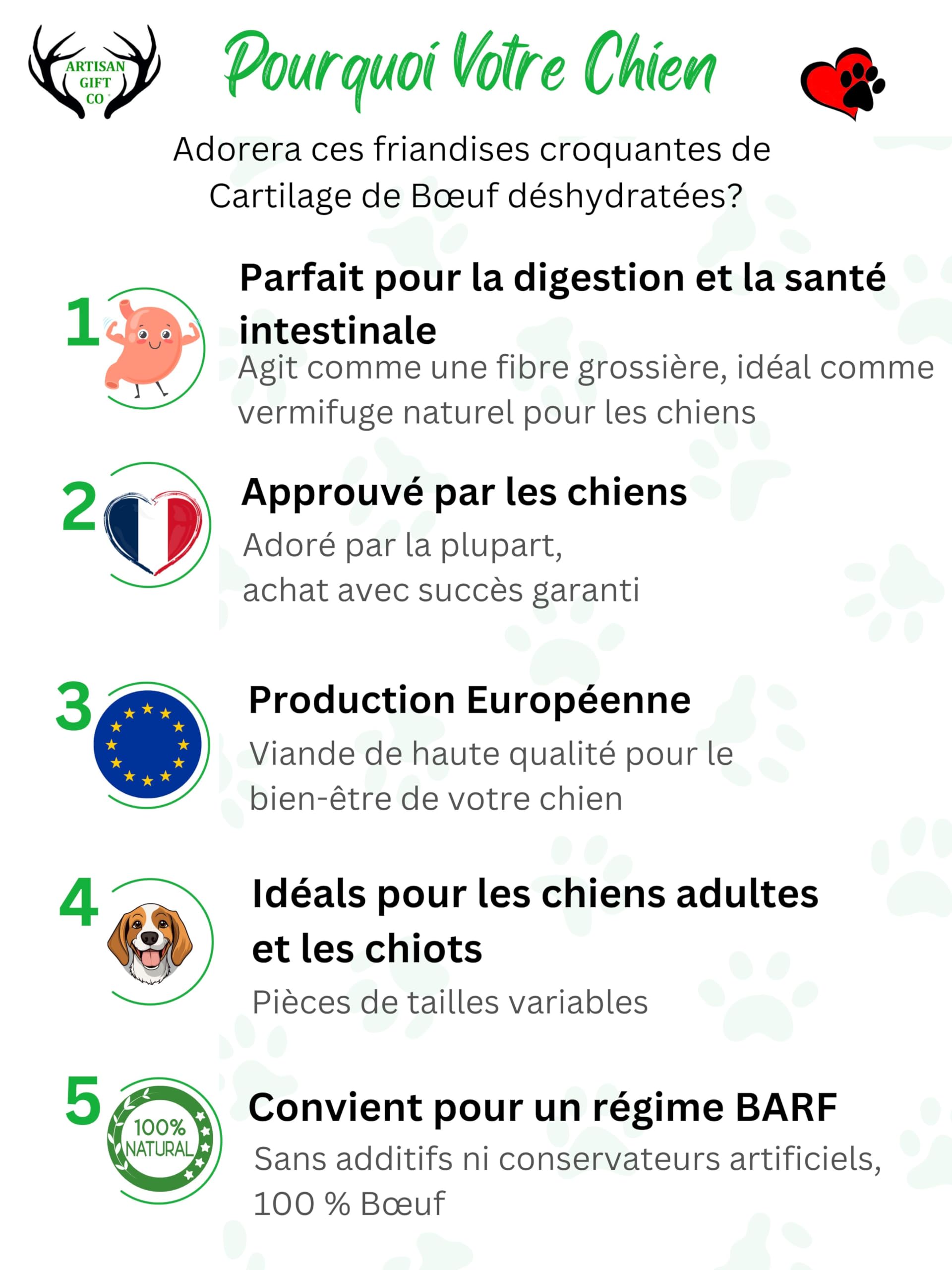 Friandises Naturelles pour Chiens, Cartilage de bœuf – Lot 700g. | Mastication Déshydratée Savoureuse et Saine