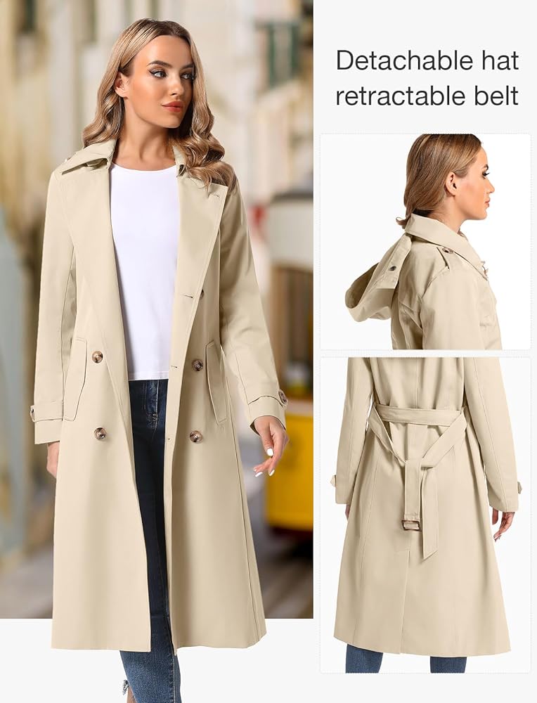 Amazon.com: poonyfesh Women's Waterproof Long Trench Coat Double