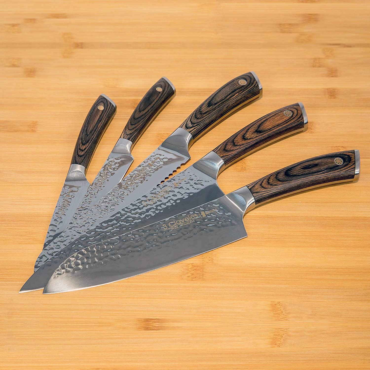 Juego de 5 Cuchillos Japonenes Serie Sakura + Delantal regalo (Serie Sakura + Delantal)