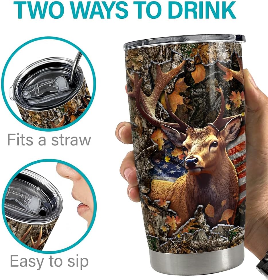 SANDJEST Deer Tumbler 20oz Stainless Steel Insulated Tumblers Coffee Travel Mug Cup Gifts for Men Gift for Birthday Christmas - Image 7