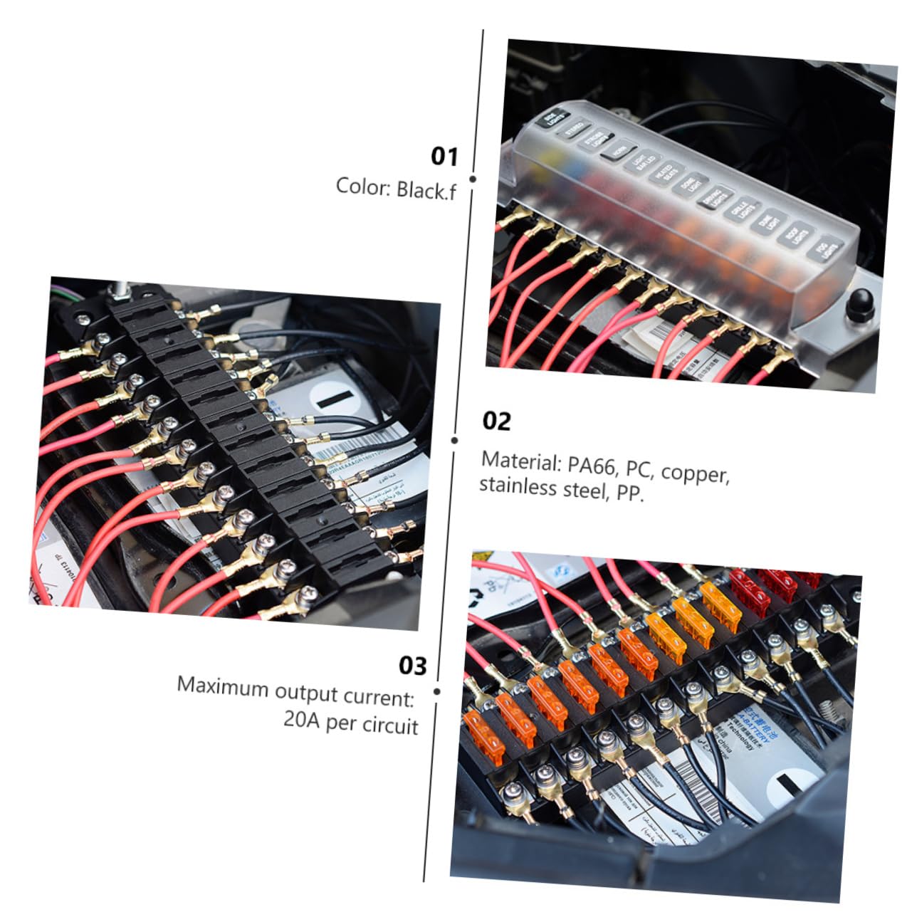 Portafusibili Auto 12 Vie 32v 75a Nero con Fusibili Doppi | Pa66 PC Rame Acciaio Inox Pp, Installazione Rapida, 20a per Circuito 12-16awg, Etichette Incluse