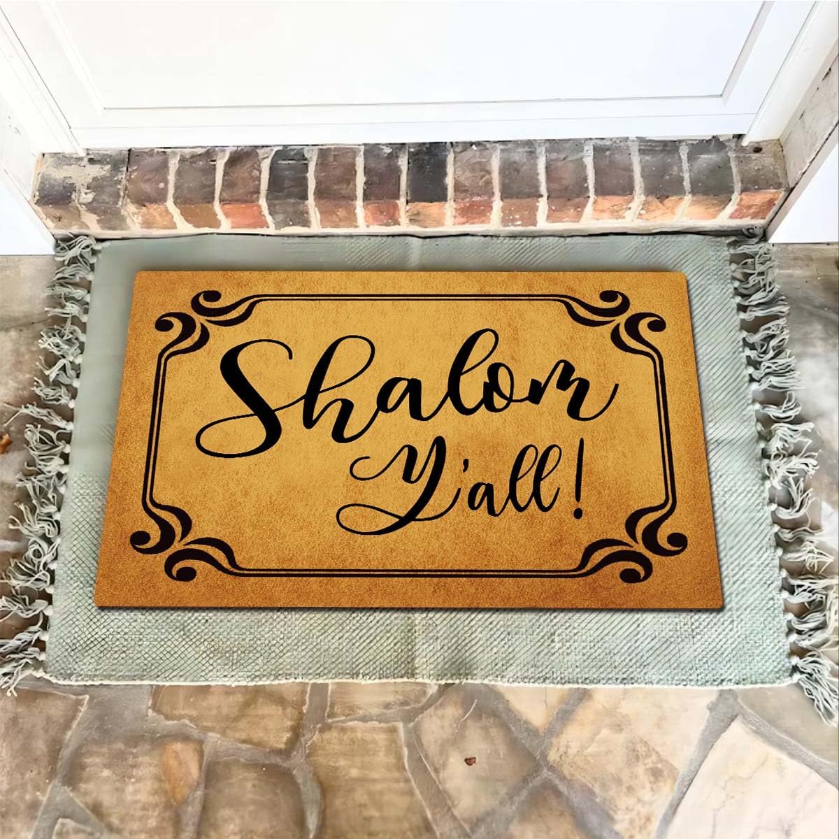 Funny Welcome Doormat Novelty Gift Personalized Rugs Shalom Y'all Doormat 15.9"(W) X 23.7"(L) Anti-Slip Rubber Back Kitchen Mats House Warming Novelty Gift Rugs for The Entrance Way Indoor