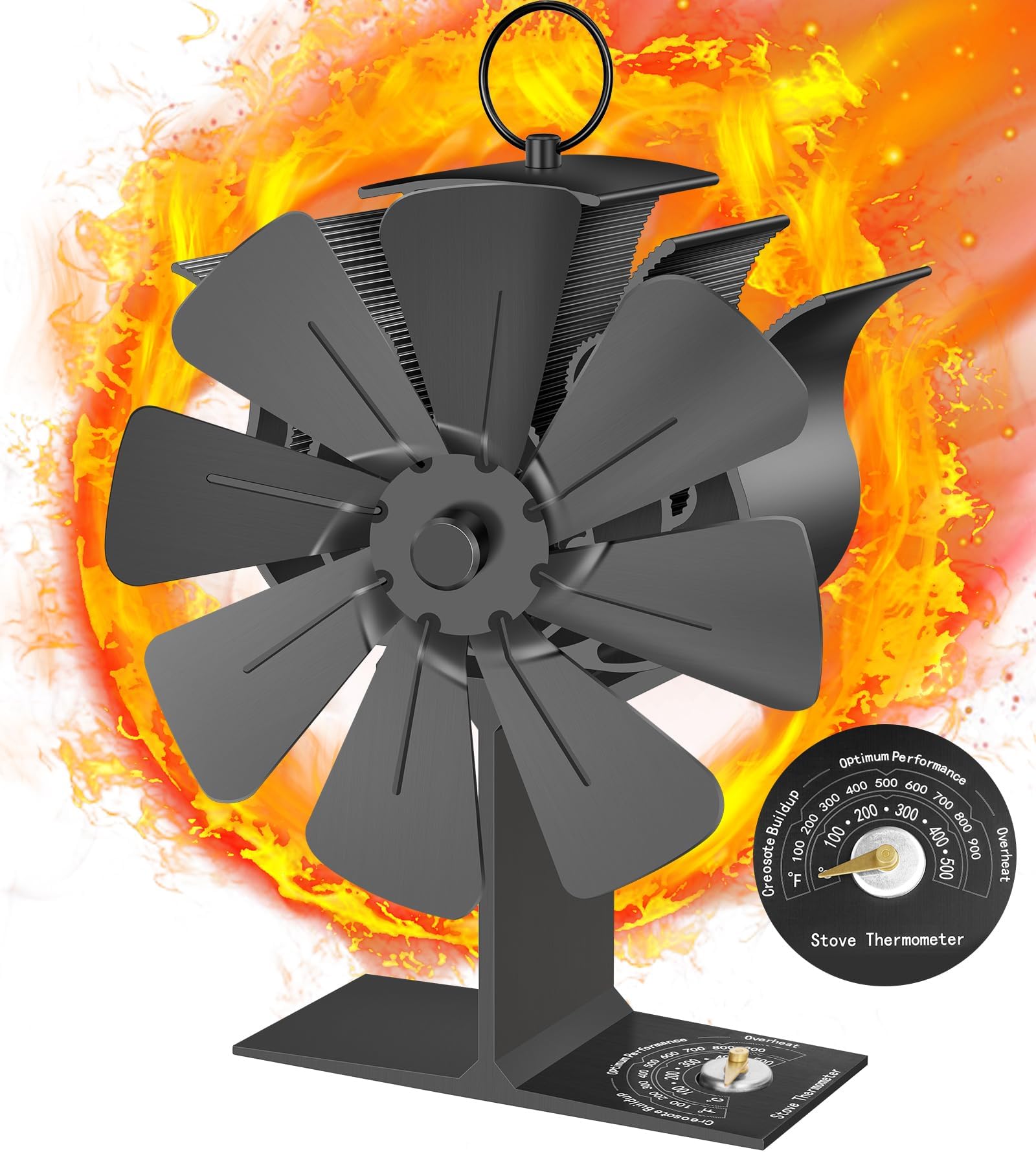 FALKENWERK Ofenventilator ohne Strom - Leiser Kaminventilator mit 4