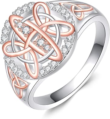 Witches Knot Celtic Ring for Women 18k Rose Gold Plated Sterling Silver Band with Zircon Meaningful Promise Jewelry Gift