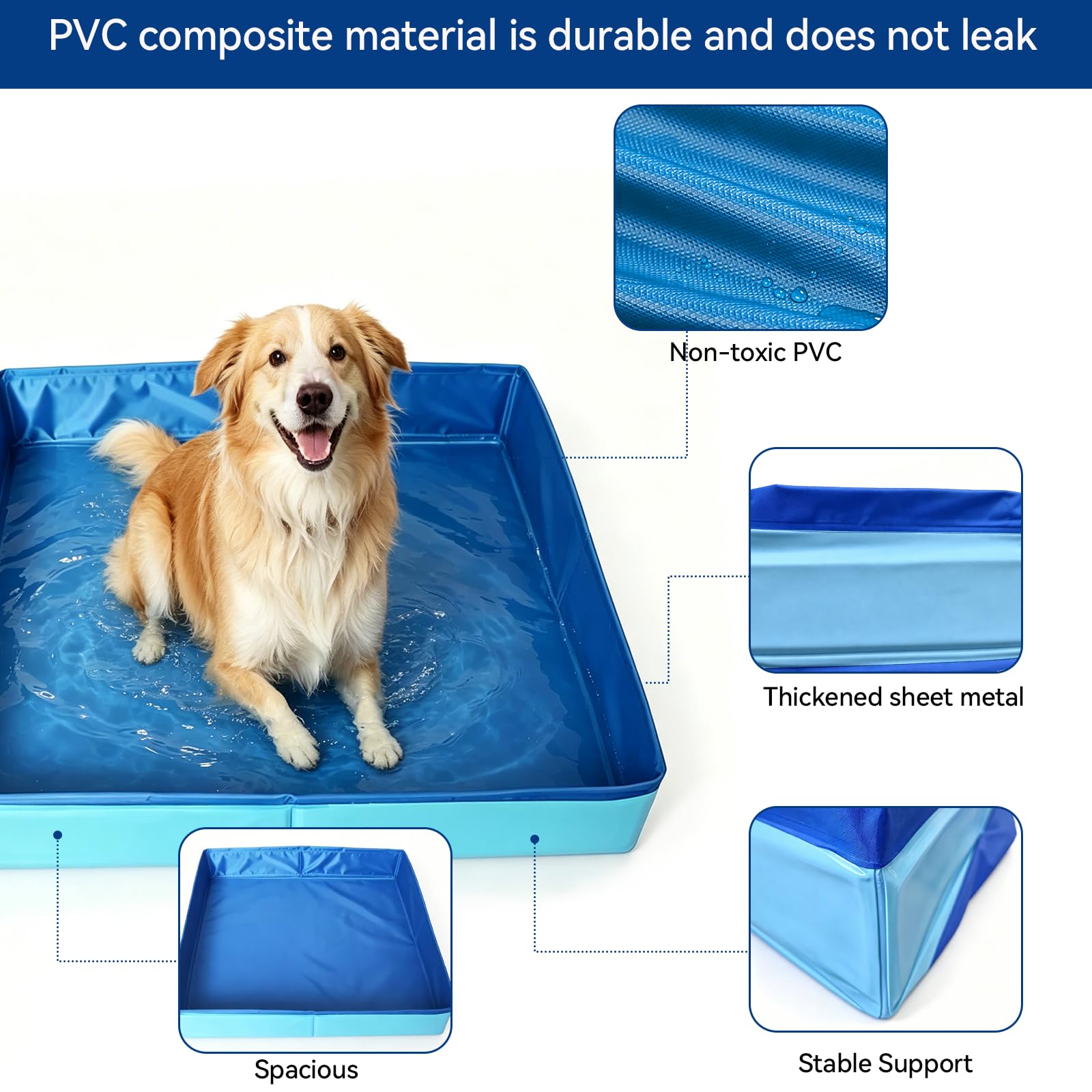 Hundepool Klein, 50 x 50 cm Katzenpool Faltbare, PVC Planschbecken für Kleine Hunde Katze, Ohne Aufblasen, Tragbar Katzen Pool im Sommer für Schwimmbecken, Baden, und Aufbewahrung, Eckig