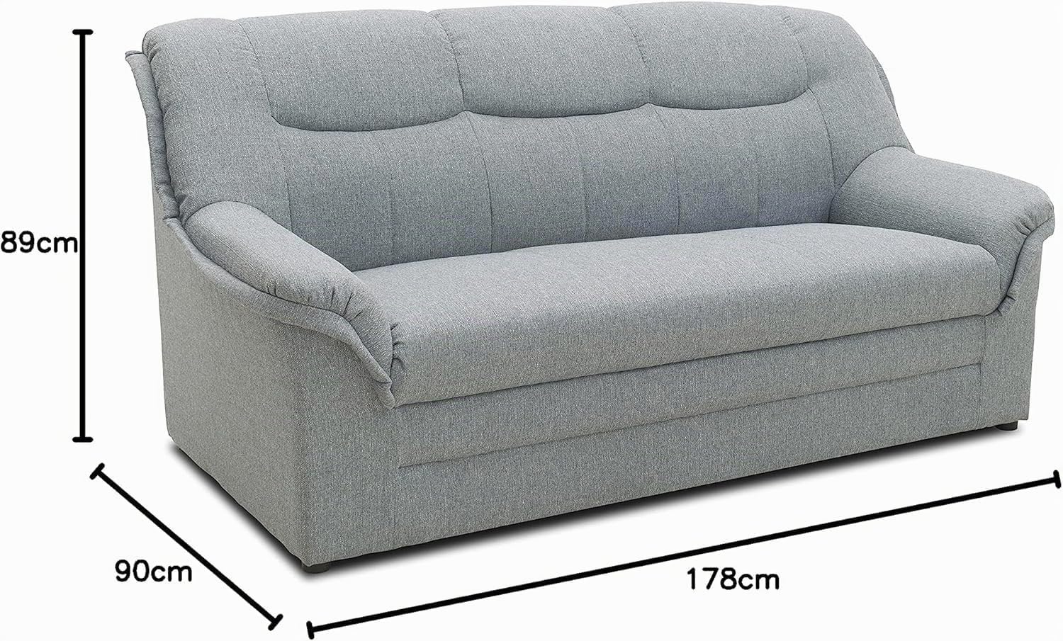 DOMO. Collection Canapé Berlin Classique 3 Places avec Ressorts de qualité supérieure, 3 Places, 178 x 90 x 89 cm (l x p x h), argenté