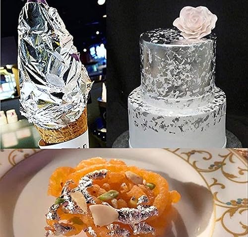 Miniatura 6 de Hoja de hoja de plata, 99.9% hoja de plata pura Varakh hojas de 75 piezas 5 x 3 pulgadas para dulces Deco, hornear pasteles, chocolate, supari,