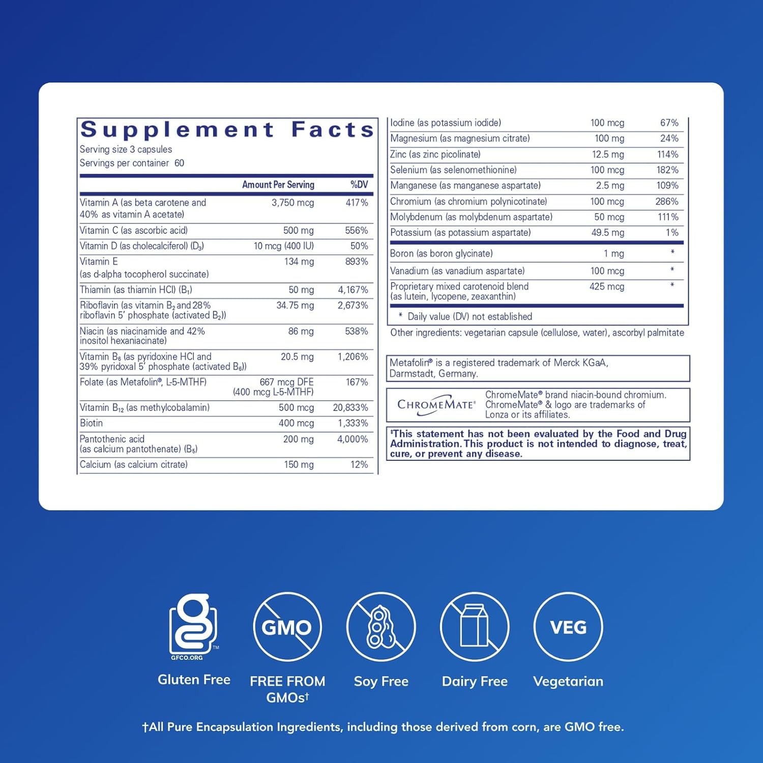 Pure Encapsulations Nutrient 950 A Without Copper & Iron | Hypoallergenic Multi-Vitamin/Mineral Formula for Optimal Health | 180 Capsules - Image 2