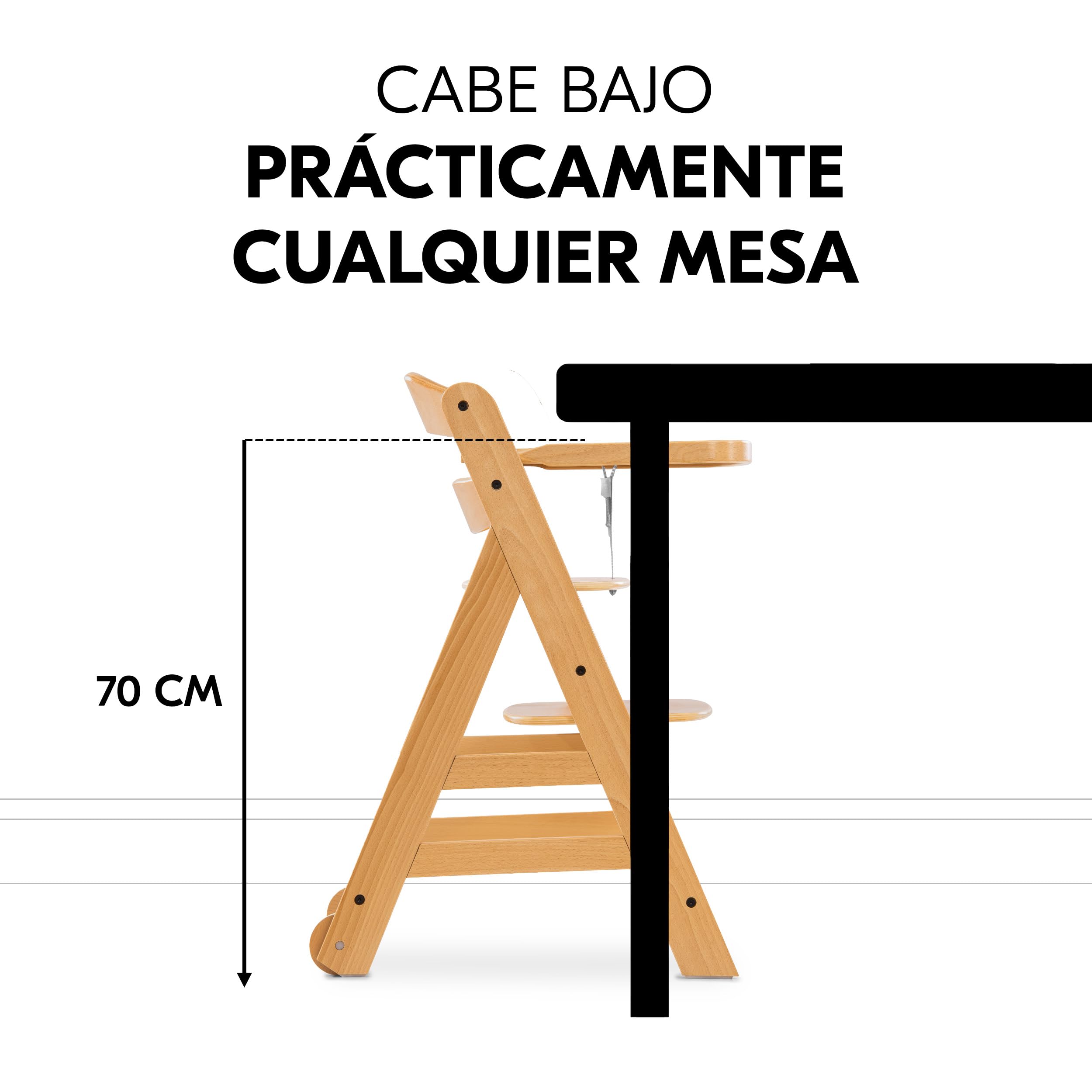 hauck Alpha Plus Move Set de Tronas de Bebe de Madera con Bandeja - Cojín y 2 Platos de Silicona - Silla Evolutiva con Ruedas - Natur/Leaves Mint