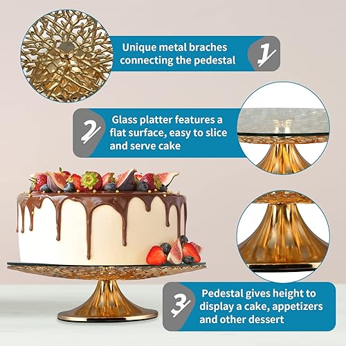 Miniatura 5 de MDLUU Soporte de cristal para tartas de 11.6 pulgadas, pedestal de bandeja para tartas, exhibición de servidor de postres para bodas, fiestas,