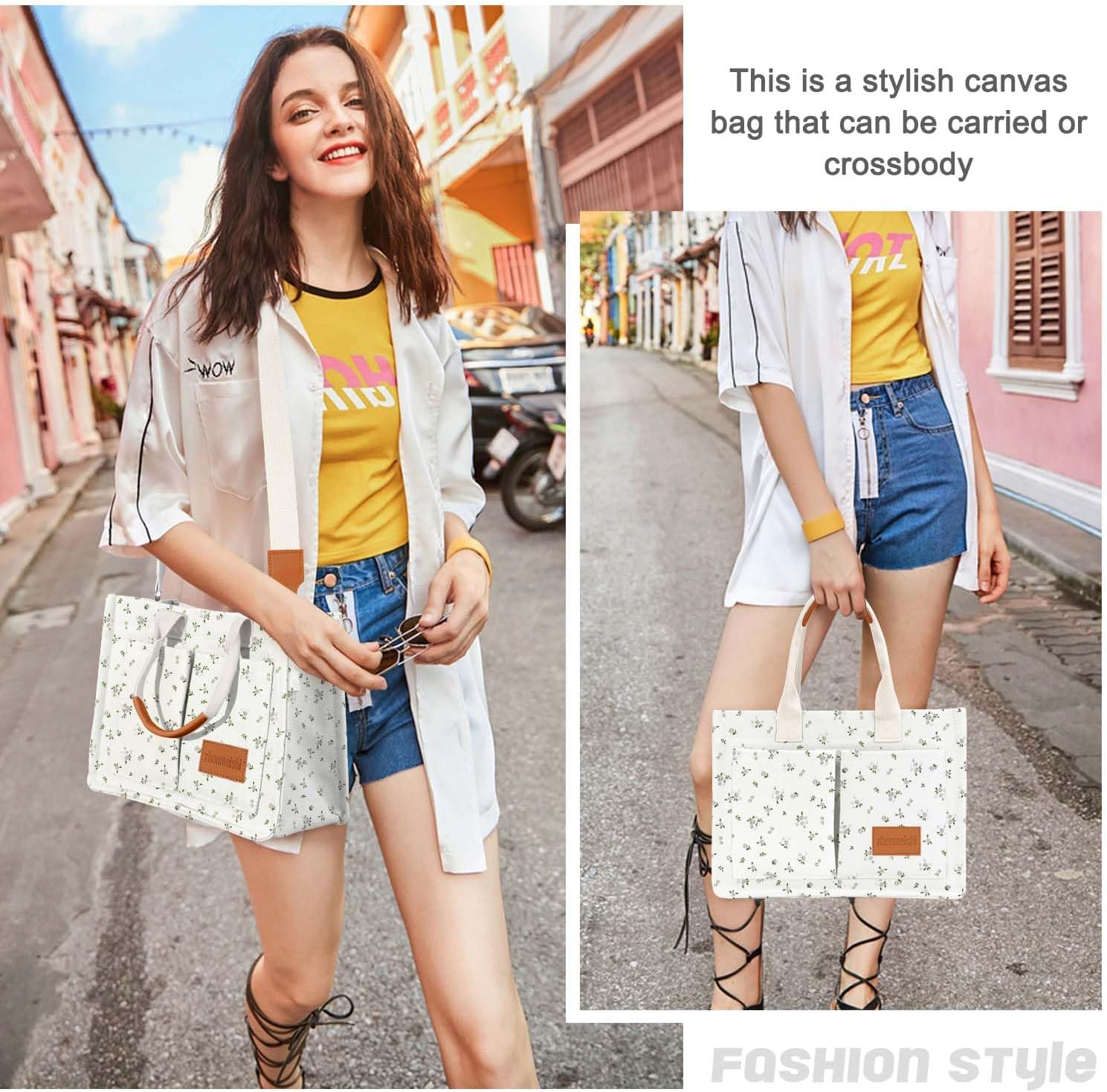 Canvas Tote Bag for Women with Pockets Crossbody Bag Tote Shoulder Handbags Casual Work Bags Everything Tote Bag - Image 2