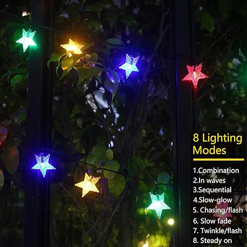 Miniatura 5 de Luces solares de Navidad para exteriores, impermeables, 50 luces LED de estrella grande para exteriores, 8 modos, luces multicolor para árbol de