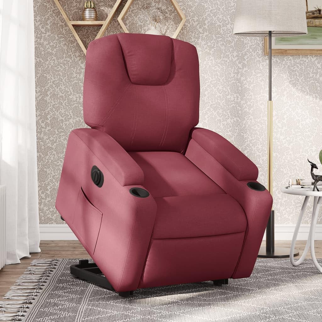 Homgoday Relaxsessel mit Aufstehhilfe Elektrisch Fernsehsessel Relaxsessel mit Liegefunktion, Aufstehsessel Seniorensessel Polstersessel Ruhesessel TV Sessel für Wohnzimmer Stoff Weinrot
