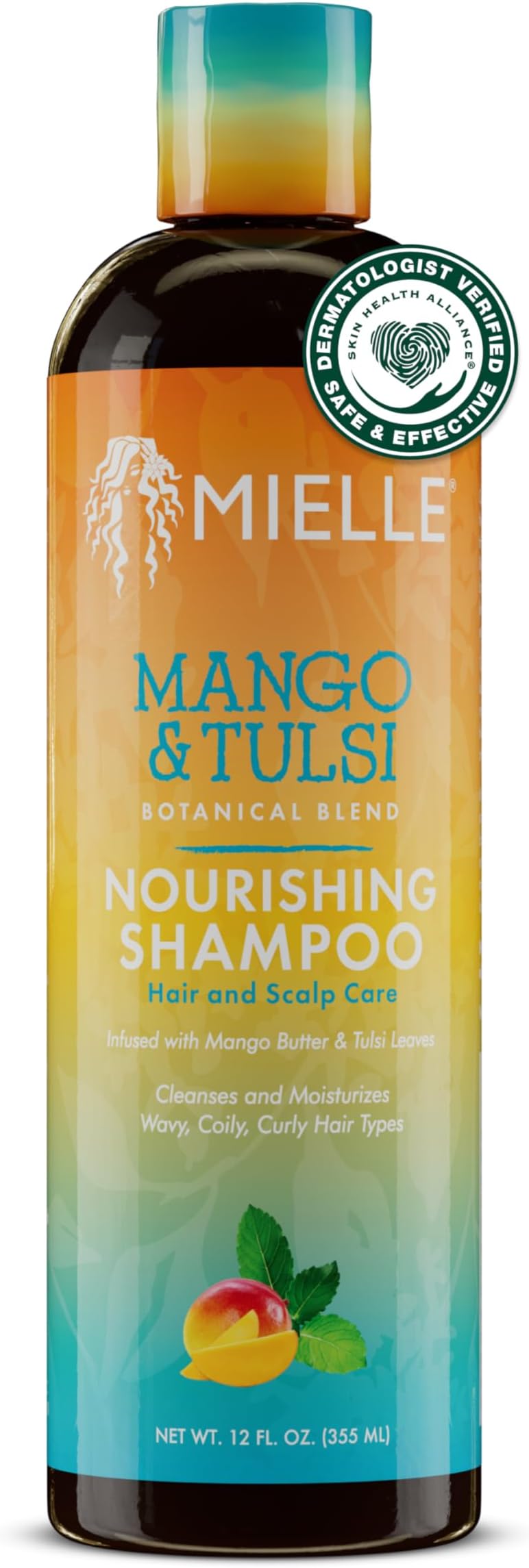 Mielle Organics Mango & Tulsi Nourishing Hair Shampoo - Moisturizing Shampoo for Curly Hair - Gently Cleanses & Remove Scalp Impurities - Nourishes, Strengthens & Balances Moisture (6 Fl Oz)