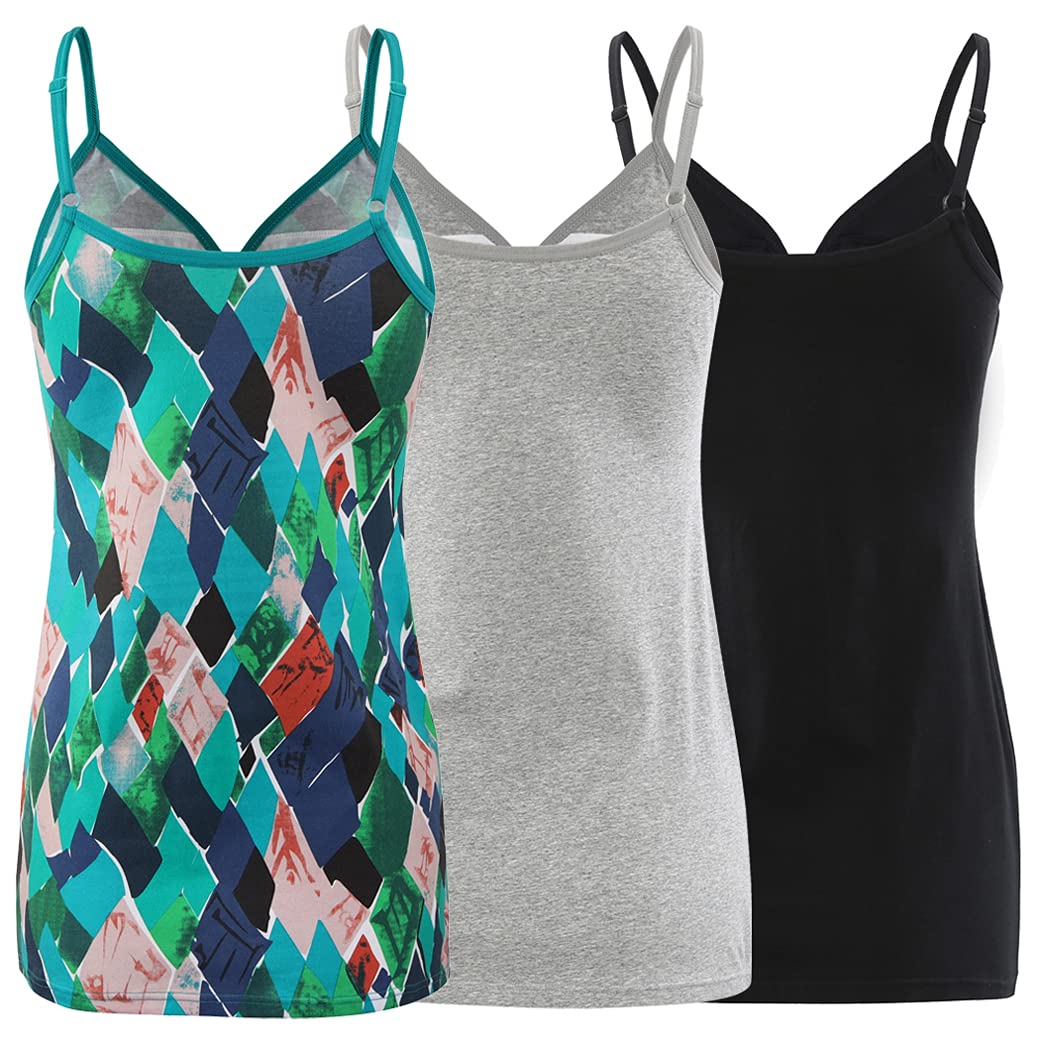 COLOMI Karmienie tank topy dla matki z wbudowanym biustonoszem do karmienia piersią Basic Camisole, Black + grey+green Print/3 pack, L