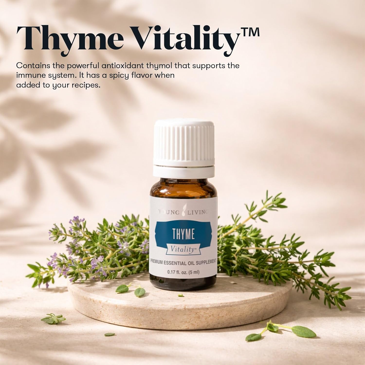 Young Living Thyme Vitality 5ml – 100% Pure Culinary Essential Oil with Bold Flavor | with Naturally Occurring Thymol | Great for Savory Dishes