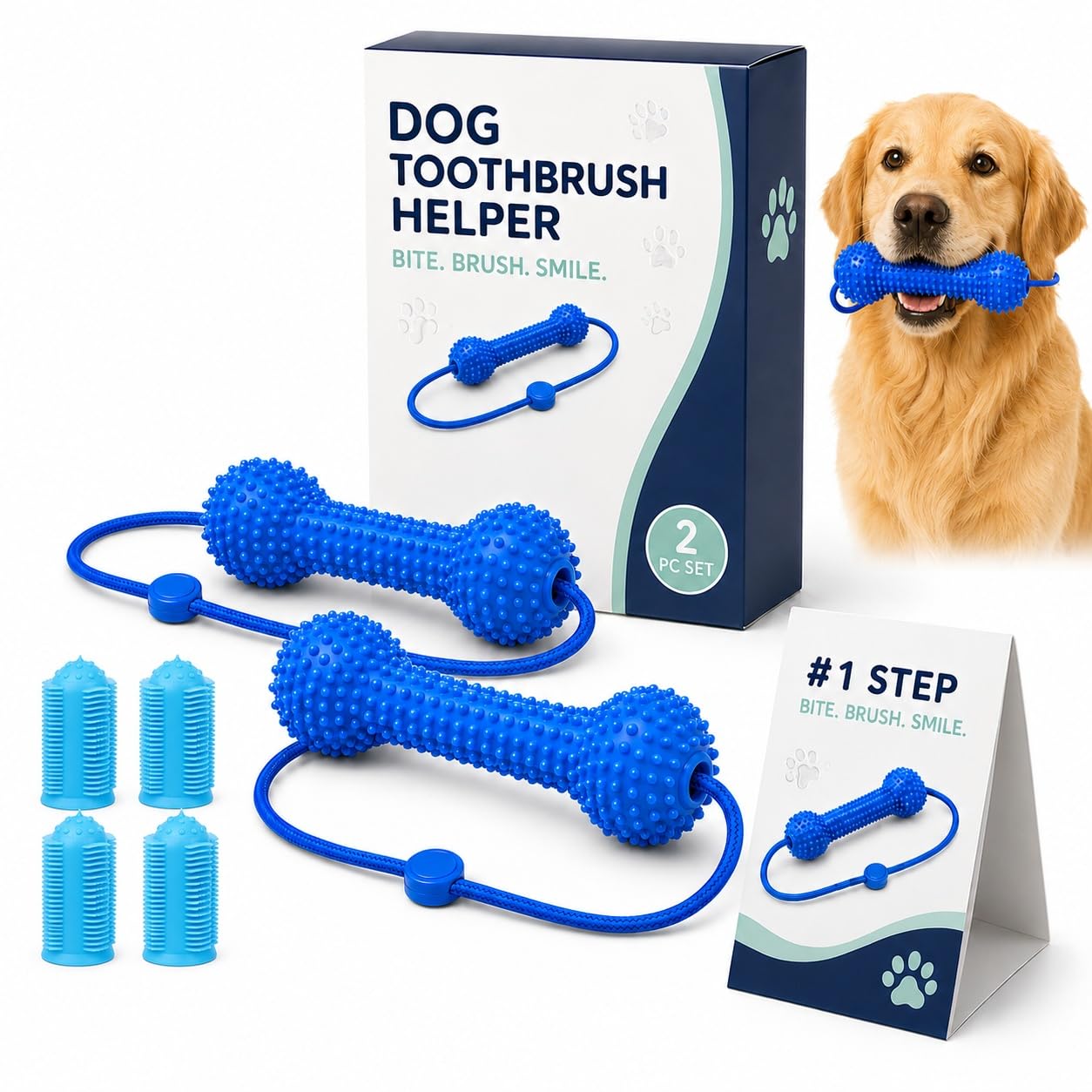 Dog Toothbrush Helper, Dental Brushing Aid with 2 Finger Brushes，M：2Pcs