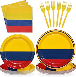 96 Pcs Colombia Flag Party Supplies Disposable Colombian Flag Paper Plates and Napkins Colombian National Tableware Set for National Country Decoration Patriotic Festival Party Supplies, Serves 24