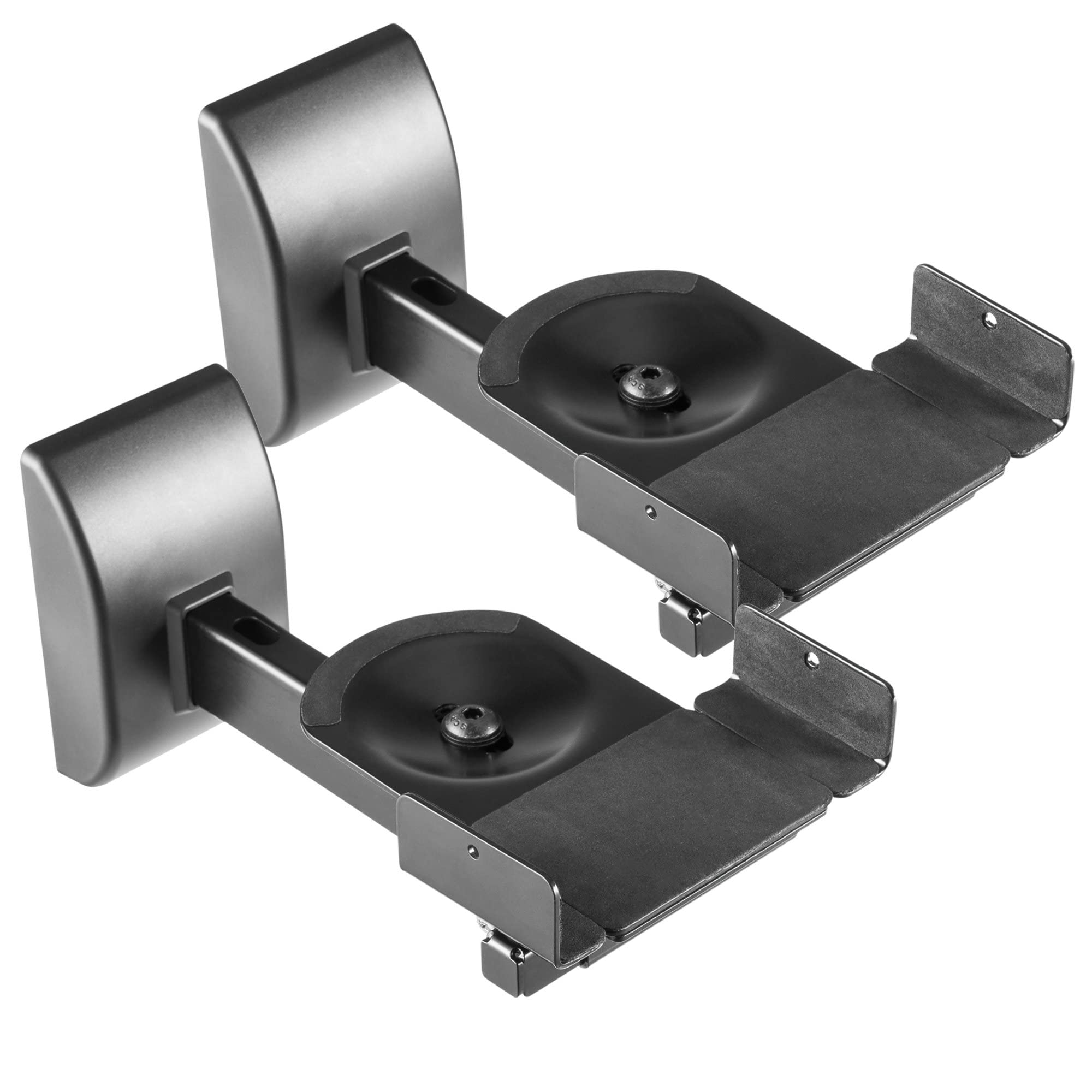 Speaker Wall Mount Universal Shelf Boxes Wall Mount Shelf Boxes 2 Pairs 15 kg Load Capacity Tool-free Swivel Tilt Holder Wall Mounting Box Mounting Screws Wall Plugs Wall Black