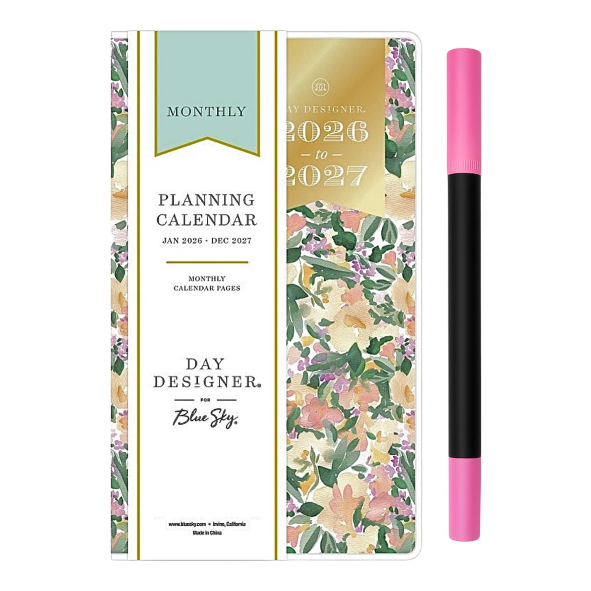 Twin Pen and January 2026 - December 2027 Day Designer for Blue Sky Monthly Planner 3.625" x 6.125" Stripes (Small Pocket Size)