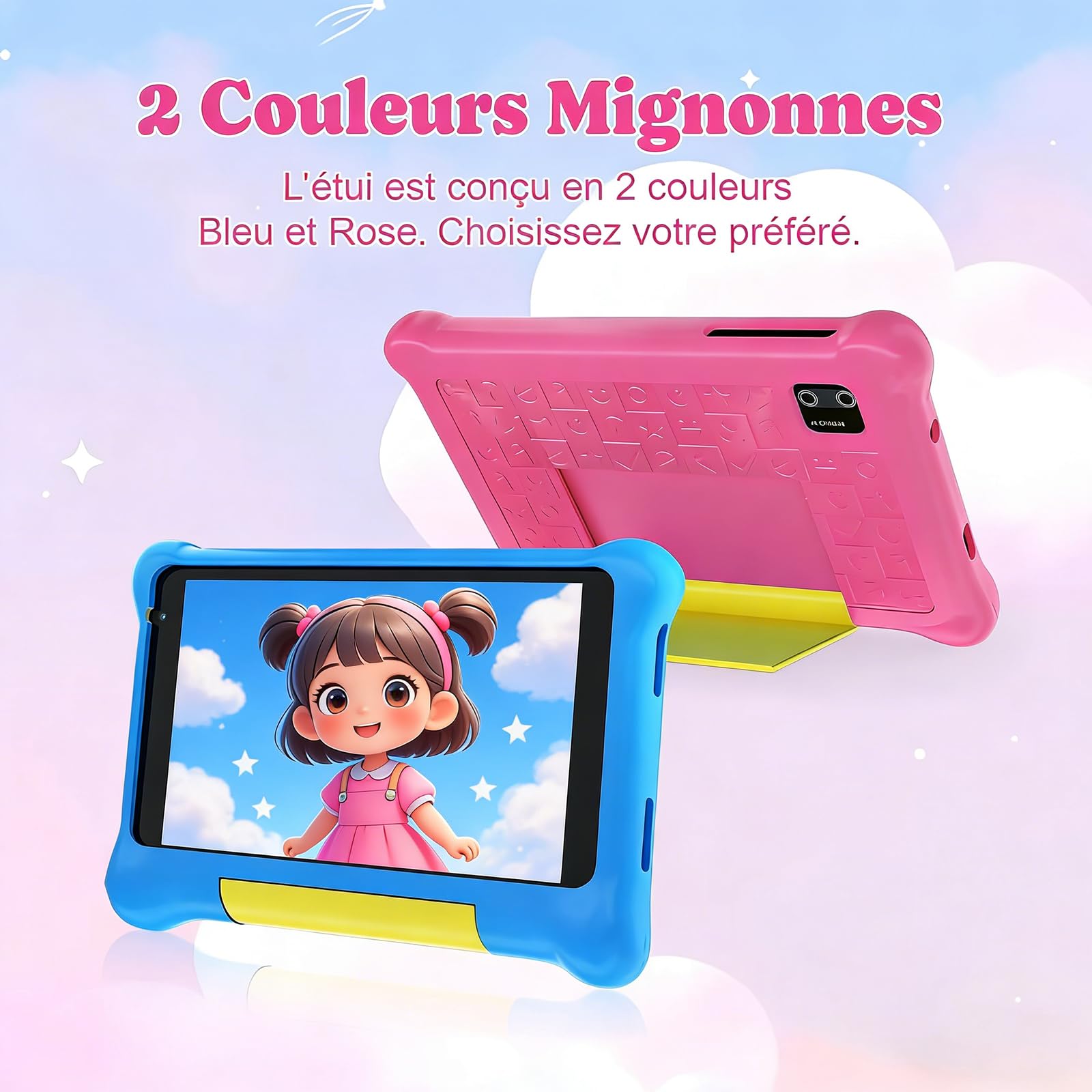 Tablette Enfants 7 Pouces Android Tablette Éducative pour Enfant avec Écran HD 5 Go RAM + 32 Go ROM (TF 128 Go) Contrôle Parental WiFi, Bluetooth Cadeau Fille Garçon avec Étui Antichoc (Bleu)