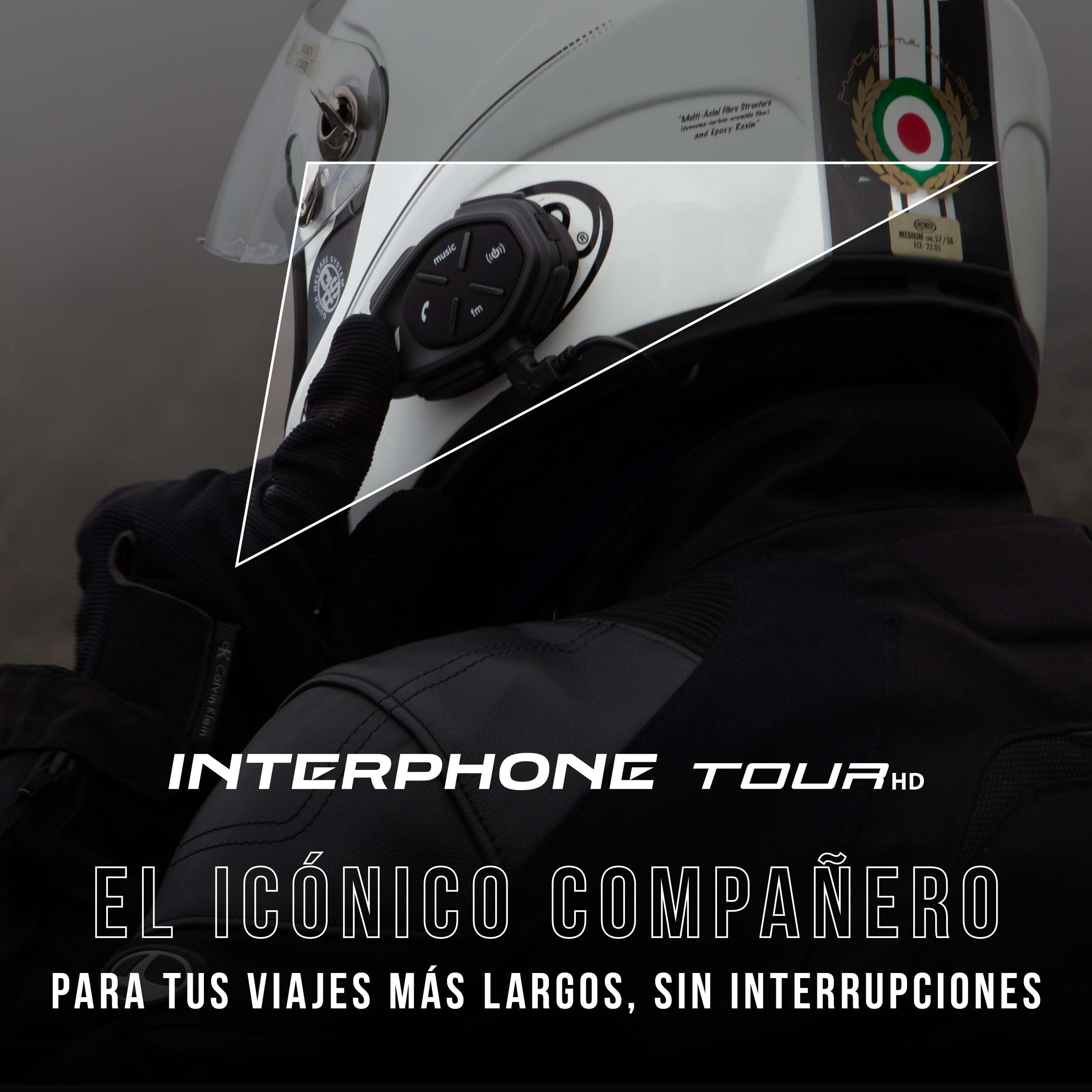 Interphone Tour HD Intercomunicador Casco Moto Individual, hasta 4 usuarios a 1,5 km de Distancia, intercomunicador con Bluetooth 4.2 para GPS y Llamadas, Accesorios Moto, 25 h de autonomía e IP67